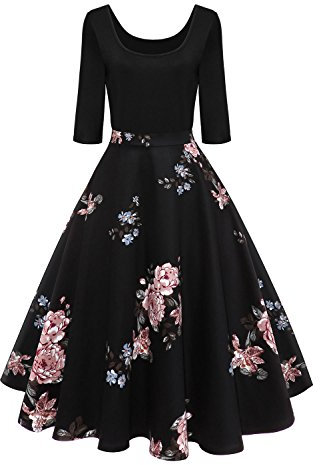 Axoe Damen A-Linie Kleid 60er Jahre Rockabilly mit Blumenrock 3/4 Ärmel Gr.36, Farbe 4, S