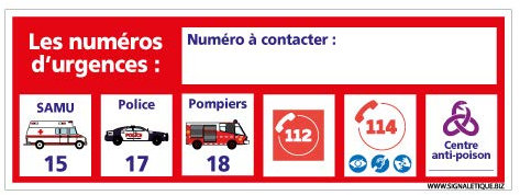 Adhésif - Les Numéros d'urgence Personnalisable- Dimensions 210 x 75 mm - Protection Anti-UV