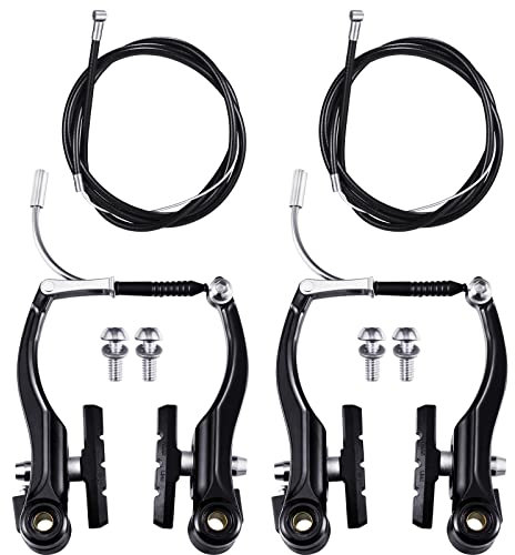 Riakrum 2 Sets Fahrradbremsen Enthalten 2 Paare V-Typ Bremsen mit 2 Stücke Bremskabeln und 4 Stücke Kabel Endkappen für Mountainbike