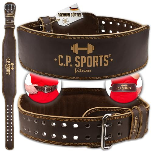 C.P. Sports Gewichthebergürtel für Kraftsport I Trainingsgürtel aus Echtleder, ideal für Powerlifting I ergonomischer Fitness-Gürtel mit gepolstertem Rückenstück I S (65-86 cm), braun