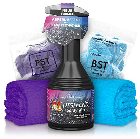 Detailer Auto Pflege Set: Dr. Wack A1 High End Spray Wax Lackversiegelung + ChemicalWorkz Edgeless Soft Touch Premium Mikrofaser Poliertuch 500GSM | 3-teiliges Sparset