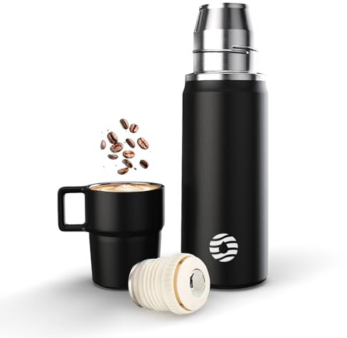 Healter-850ml Termos caffè Thermo per bevande calde Bottiglia termica Borraccia termica acciaio inox Isolamento a doppia parete 24h Freddo/12h Caldo Base Antiscivolo Senza BPA(Nero)
