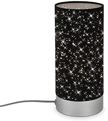 Briloner - Lampada da tavolo con decorazione a stella, lampada da comodino con interruttore a cavo, lampada da tavolo presa E14, lampada da tavolo in tessuto, 250x110 mm (DxH), nero