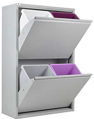 Contenedor de reciclaje | EcoPatty | Separación de residuos | Gabinete de metal | Ahorro de espacio | Interior, exterior | 2 compartimentos | 4 cubos | 60 litros | Ya montado | Gris