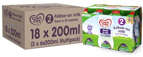 Cow & Gate 2 Follow On Baby Milk Ready to Use Liquid Formula, 6-12 Months, 200 ml, (Pack of 18)