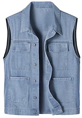 Btmpmcs Chaleco de Denim para Hombre Clásico Chaqueta de mezclilla sin Mangas Chalecos de Motorista Vaquero al Aire Libre Chaqueta De Vaquero de Algodón Con Capucha