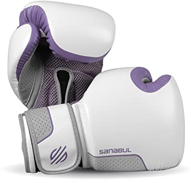 Sanabul Hyperstrike Boxing Gloves for Women, Kickboxing MMA Muay Thai Gloves, Training Sparring Punching Heavy Bag, Purple/White 8 oz
