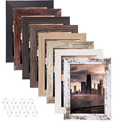 4x6 Picture Frames Set of 8, Rustic Picture Frames Multi Wood-Color,Vertical and Horizontal Formats for Wall Hanging and Tabletop Display,Perfect for Rustic Home & Office Decor