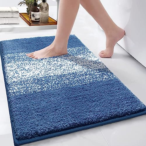 Enyhom 60 x 90 cm Badematte & Badteppiche Mikrofaser Weich Saugfähig Badvorleger rutschfest Maschinenwaschbare Badezimmerteppich Hochflor Duschvorleger für Wohnzimmer Schlafzimmer Blau