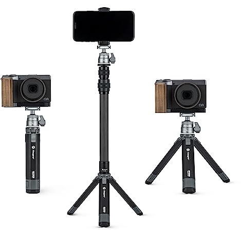 Fotopro Minikamerastativ med förlängningsrör av kolfiber, 90 cm, 360 graders kulhuvud, utdragbart, professionellt DSLR-kamerastativ för Nikon, Canon, Sony, iPhone, Vlog, max. belastning 3 kg