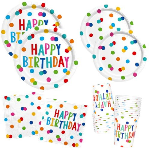 Gatherfun Happy Birthday Decorations: Kids' Birthday Party Supplies with Dots Design - Multicolor, 16 Count, Serves 16
