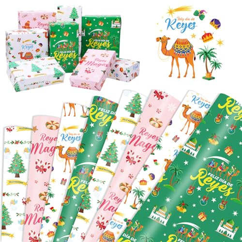 DPKOW 8 Piezas DIY Papel de Cumpleaños Infantil para Suministros de Fiesta de Reyes Magos, Navidad, Rgalos de Intercambiar, 70 * 50 cm
