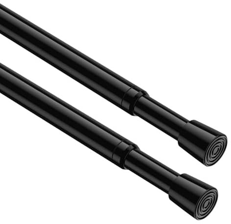 AIZESI Black Small Tension Rod 68-100cm 2PCS,No Drill Spring Curtain Pole | Extendable adjustable spring pole.Small tension rod for cupboards,windows,wardrobe,bathroom and hanging,tool-free drill-free.