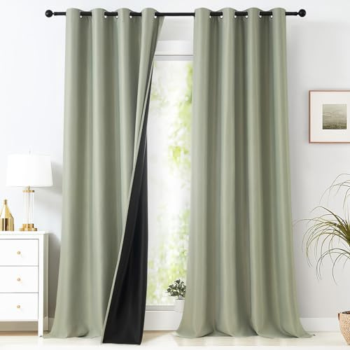 MRTREES Tende Verde Salvia Oscuranti per Interni 2 Pezzi, 140x260 CM, 100% Oscuramento Tenda Coprenti con Anelli Tenda Termica Isolante Freddo per Cameretta Bambini Soggiorno