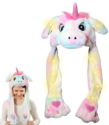 Wackelohr Nütze mit Led, Mütze mit Beweglichen Ohren, Beweglichen Ohren Drücken der Tiermütze, Bewegliches Ohr Hut, Mütze mit wackelohren,LED Leuchtende Ohren,Wackelohren LED Mützen für Fasching (D)