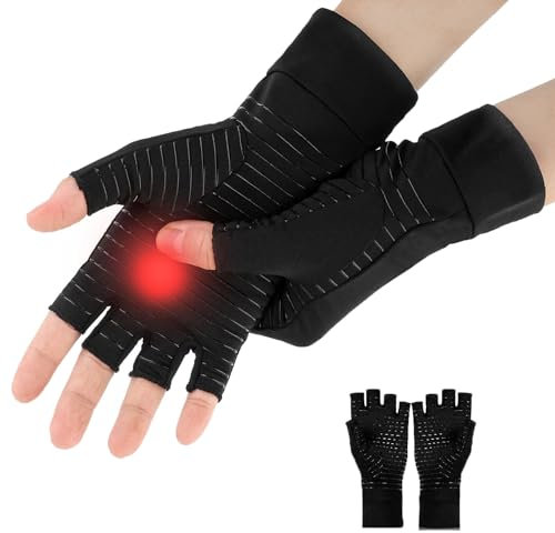 JOOTUEPO 1 Paar Arthrose Fingerlose Handschuhe Kupfer Kompressionshandschuhe, für Schmerzlinderung und Wärme, Schmerzlinderung und Heilung für Arthritis (L)