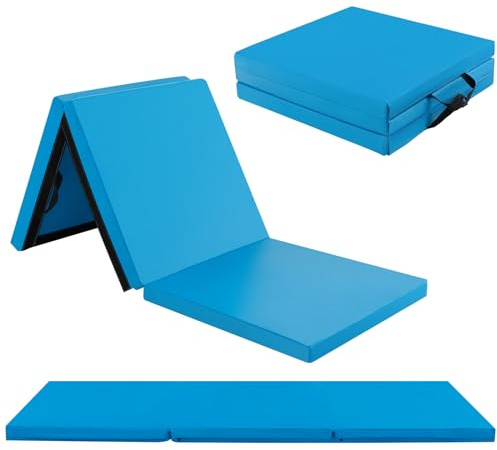 GOPLUS Mjuk golvmatta, 180 x 60 x 5 cm, yogamatta, halkfri med kardborreband och bärhandtag, gymnastikmatta vikbar av konstläder, gymnastikmatta för träning av gymnastik och yoga (havsblå)