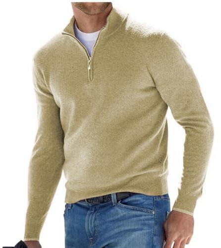 Jersey básico de Cachemira con Cremallera para Hombre, Polo para Hombre, clásico, Jersey con Cuello en V para Hombre, Manga Larga, Tacto Suave, Cremallera de un Cuarto (M,Aprikose)