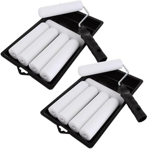ZOFUN 2 Stück Farbroller Set, Schaumwalzen Set 6 Zoll, Schaumstoff mit Hoher Dichte, der Mit Allen Farben Verwendet Wird für Wände, Decken, Holz, Metall, Rolle und Schale