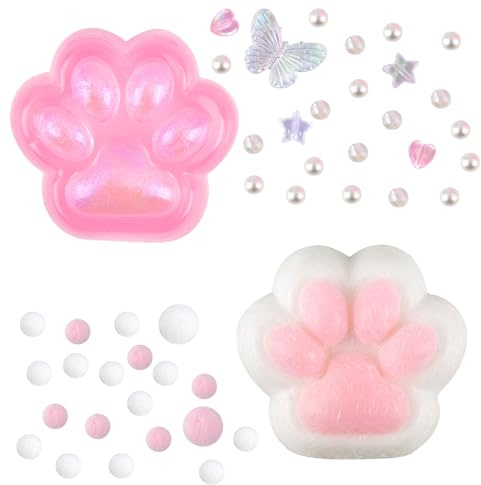 AYNKH 2 st katt tass squishy leksak, ny katt rosa kläm-fotleksak, FuFu Squishy, roliga bollleksaker med 10 roliga bollar, stressreducerande fokus ökning, Taba Squishies kit, barn, tonåringar, vuxna