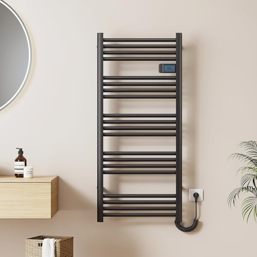 EMKE Elektrischer Handtuchheizkörper 1200 x 540 mm, Badheizkörper Elektrisch mit Touchschalter Timer, Handtuchtrokner Handtuchwärmer Elektrisch Handtuchheizung Schwarz Matt 600W