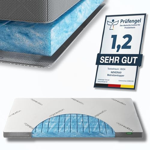 nøvera® Deluxe Gel Topper 90x200cm | Hohes RG 50 | wolkenweicher 7-Zonen Matratzentopper 90x200 | Oberstoff aus 100% Bio-Baumwolle | 8cm Matratzen Topper 90x200 | Luxus Matratzenauflage | Geltopper