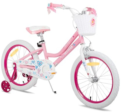 JOYSTAR Bicicleta Infantil de 18 Pulgadas para niñas de 6 a 9 años, Bicicleta para niñas de 18 Pulgadas con Ruedas de Entrenamiento y Cesta，Color Rosa Claro