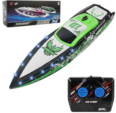 Lukymod RC Boat & Remote Control Boat for Kids & Adults | Rechargeable Battery, 2.4 GHz High-Speed Pool Toys with LED Light | Outdoor Boats for Lakes, Ponds & Summer Pools | Gift for Boys Girls