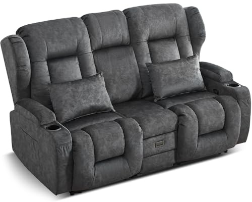 SAMERY Zweisitzer Relaxsessel mit Liegefunktion, 2er-Fernsehsessel Kinosessel 2 Sitzer TV Sessel Heimkino Sitze mit klappbare Mittelkonsole, 4 Getränkehalter (Grau, 172 cm Zweisitzer)