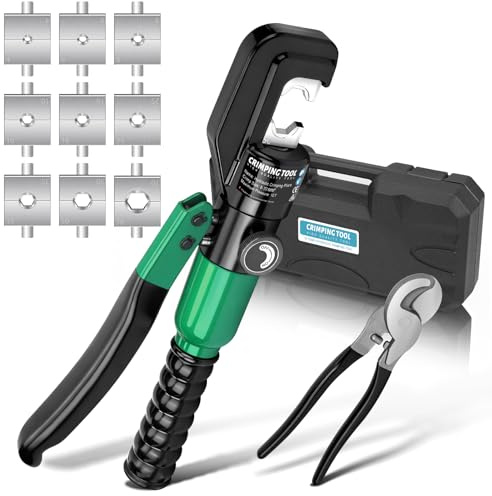 Hydraulisk presstång, presstång med kabelsax, 9 uppsättningar pressformar 4–70 mm² för kabelarbete, bilreparation, trådgaller, skyddsräcken, grön