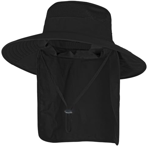 Rosoz Cappello da pescatore da uomo Safari, cappello da trekking da donna, cappello da pescatore UPF 50+, protezione UV con collo