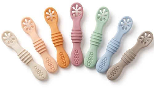 PandaEar 7 Pack Silicone Baby Weaning Spoon with Easy-Grip Handle| Self Feeding Baby Spoons 4 6 Months| Toddler Spoons Baby led Weaning Spoon