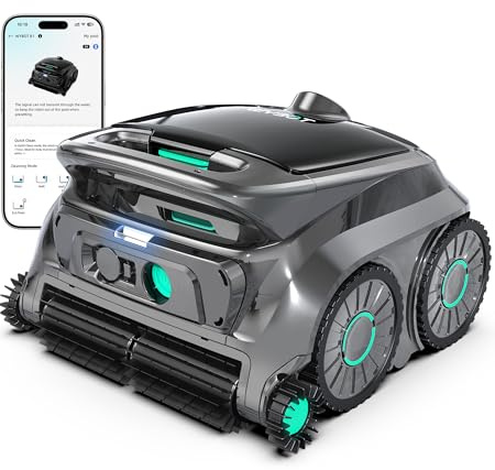 WYBOT OS600 Robot Piscina, Senza Fili, Pulizia Fondo E Pareti, Autonomia 120 Min, Navigazione Intelligente, Parcheggio Automatico, per Piscine Interrate E Fuori Terra, Verde Grigiastro