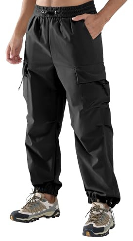 APTRO Mens Cargo Trousers Baggy Joggers Water Resistance Outdoor Hiking Cuffed Casual Pants with 5 Pockets Black XL