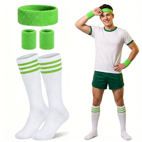 AffeGifts 80-tals 90-tals outfit män och kvinnor, neon pannband armband och strumpor set, neon 80-talet 90-talet temafest kläder, retro workout kostym för tonåringar och vuxna