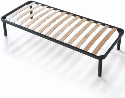 EVERGREENWEB Rete Letto Singolo 90x190 a Doghe in Legno + Kit 2 Doghe GRATIS con 4 Piedi Smontabili ORTOPEDICA Struttura portante in Ferro Rinforzata, Base Singola da Incasso per Letti e Materassi