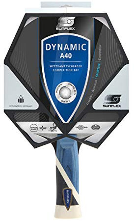 Sunflex Dynamic A40 Tischtennisschläger | mehrfarbiger Wettkampfschläger | ITTF zertifizierter Shogun-Belag | anatomische Griffform | leichtes Gewicht