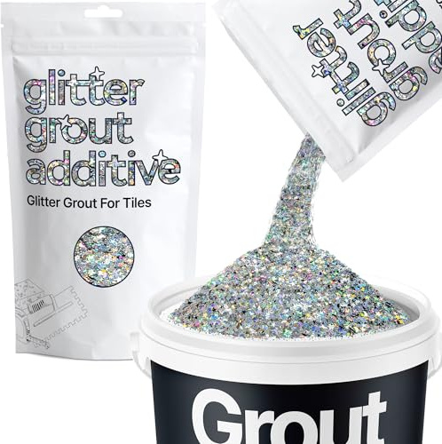 Hemway Silver Holographic Stars & Moons Glitter Grout Additive 100g | for Adding Sparkle to Kitchen & Bathroom Tiles, Enhance Your Indoor Grouting Projects with a Durable Sparkly Effect