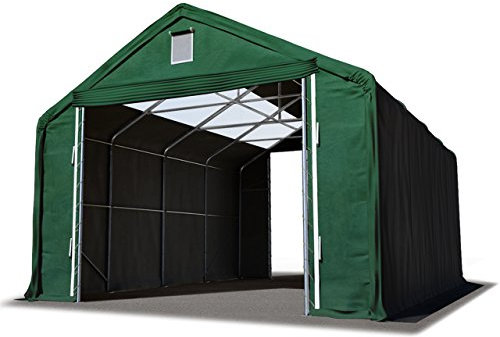 TOOLPORT Lagerzelt 6x12 m/Seitenhöhe 3m mit Oberlichtern Zelthalle PRIMEtex PVC Plane 2300 N dunkelgrün
