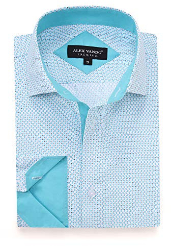 Alex Vando Mens Printed Dress Shirts Long Sleeve Regular Fit Button Down Shirt,Turquoise,XXL