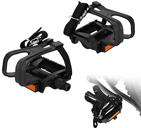 Yosoo Health Gear Fahrrad Pedale 1 Paar Mountainbike-Pedale, Rennrad-Pedale mit Zehenclips und Riemen-Design, Fahrradpedal mit leichtem Hohlraum-Design