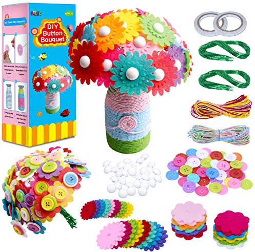SpriteGru Kit d’artisanat de fleur pour les enfants,Faites votre propre bouquet de fleurs avec des boutons,Cadeau d’activité de bricolage pour les garçons et les filles âgées de 4-9 ans