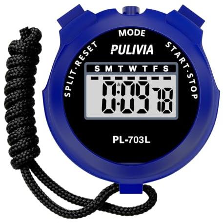 PULIVIA Cronómetro Deportivo con Cronómetro Digital Memoria Dividida, Calendario Reloj de 12/24 Horas con Alarma, Pantalla Grande para Entrenadores Deportivos Entrenamiento Carrera, Azul