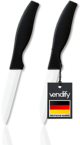 vendify® Keramikmesser 2er-Set Hochwertig sehr scharf - 16,5 cm lang - Küchenmesser mit Keramikklinge - Obstmesser, Schälmesser, Kochmesser aus Keramik