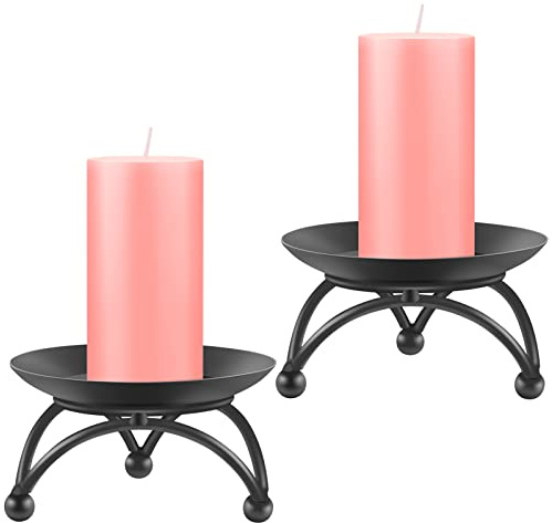 GerayMer Pillar Candle Holder, Iron Candle Stand, Candle Plate, Candlesticks for Pillar Candles, Black Candle Tray for Party Wedding Table Home Decoration (Set of 2)