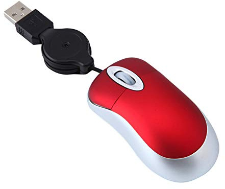 Fiauli Ratones universales telescópicos de 3 teclas 1601 DPI para computadora portátil, mini ratón óptico con cable, mouse óptico de plástico suave para PC, portátil, color rojo