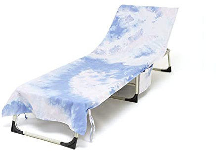 Morbuy Liegestuhl Handtuch mit Taschen, Tie-Dye Strandtuch für Liegen Strandliegen Handtuch Handtücher für Strandliegen Leicht Strandtuch, Kapuze für Besseren Halt (75x215cm,Blau und weiß)