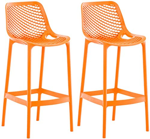 CLP 2er Set Barhocker Air Aus Pflegeleichtem Kunststoff I Wetterbeständiger UV-lichtbeständiger Tresenstuhl Mit Fußstütze, Farbe:orange