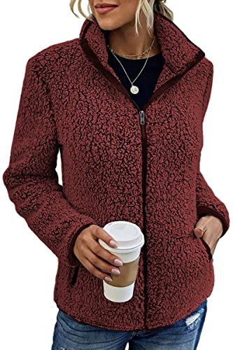 Tomwell Felpa Donna con Zip e Cappuccio in Pile Calda Taglie Forti Casual Invernale Oversize Felpe Elegante Pullover Ragazza Manica Lunga Sweatshirt Giacca A Rosso S