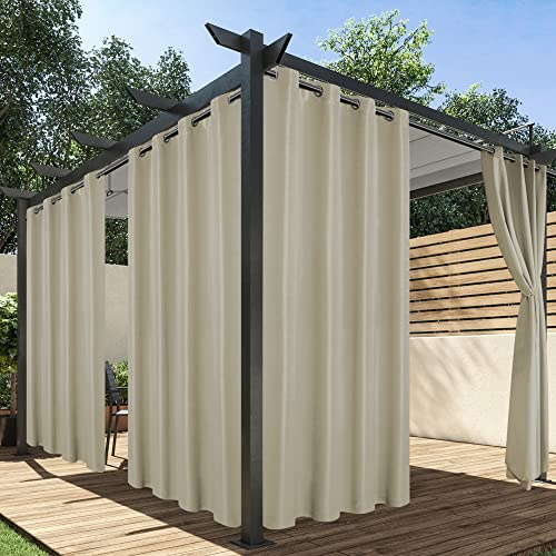HolidayIdeas Outdoor Curtains for Patio Waterproof, 4 Panels - 54 x 84 Inch - Privacy Protection & Light Filtering Curtains Taupe Grommet Outside Curtains for Porch, Gazebo, Pergola, Backyard